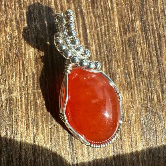 Sterling Silver Carnelian Necklace Pendant - Picture 4 of 10